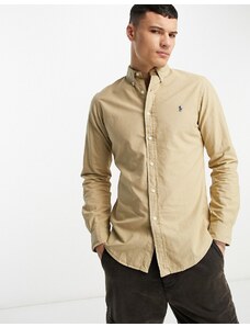 Polo Ralph Lauren - Camicia Oxford slim fit color cuoio sovratinta con logo-Brown