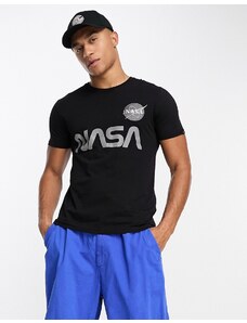 Alpha Industries - T-shirt nera con logo NASA riflettente-Black