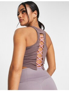 Nike Training Nike - One Training - Top senza maniche in tessuto Dri-FIT color prugna con lacci sul retro-Viola