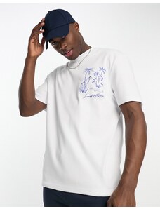 River Island - T-shirt écru con stampa di palma sul petto-Neutro