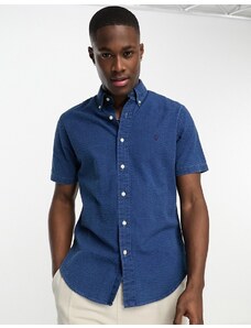 Polo Ralph Lauren - Camicia custom fit a maniche corte in seersucker indaco scuro con logo-Blu