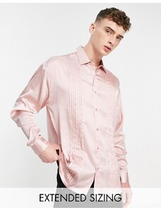 ASOS DESIGN - Camicia oversize in raso rosa con pieghe frontali