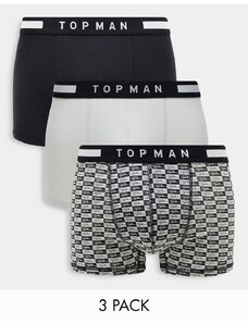 Topman - Confezione da 3 paia di boxer grigi, neri e con stampa-Multicolore