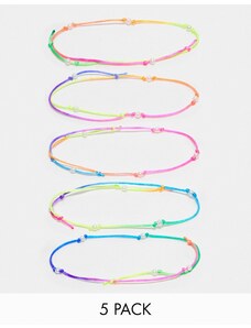 ASOS DESIGN - Confezione da 5 bracciali in corda con perline multicolore