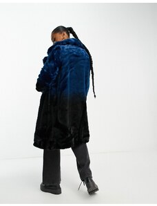 Urbancode Urban Code - Cappotto lungo in pelliccia sintetica blu sfumato