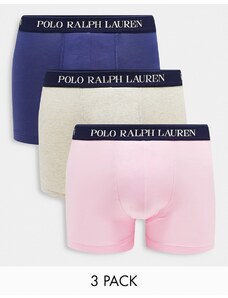 Polo Ralph Lauren - Confezione da 3 paia di boxer aderenti blu navy, rosa e grigi con fascia in vita con logo-Multicolore