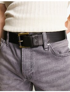 Polo Ralph Lauren - Cintura in pelle liscia nera con logo del cavallino-Black