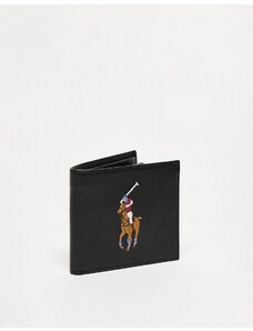 Polo Ralph Lauren - Portafoglio a libro in pelle zigrinata nero con logo del cavallino grande-Black