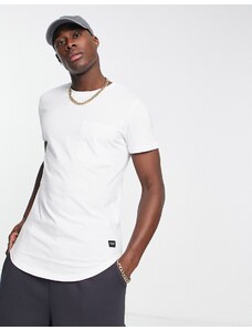 Jack & Jones Essentials - T-shirt taglio lungo con fondo arrotondato e tasca bianca-Bianco