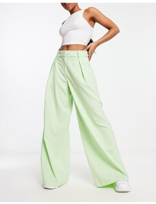 Selected Femme - Pantaloni sartoriali a fondo ampio verdi a pieghe sul davanti-Verde