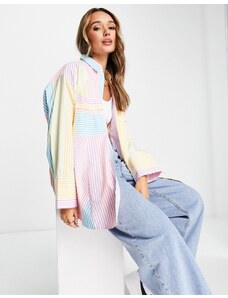 ASOS DESIGN - Camicia oversize con polsini ampi a righe pastello-Multicolore