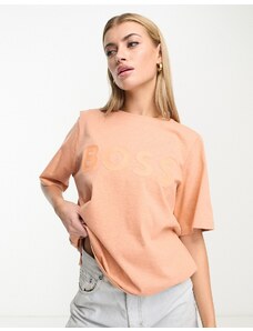 BOSS Orange - Etey - T-shirt arancione pastello con logo grande