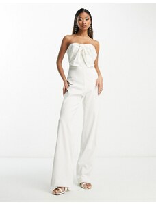 Hope & Ivy - Tuta jumpsuit da sposa a fascia color avorio con fiocco-Bianco