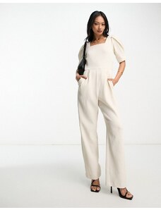 Closet London - Tuta jumpsuit color crema con scollo squadrato-Bianco