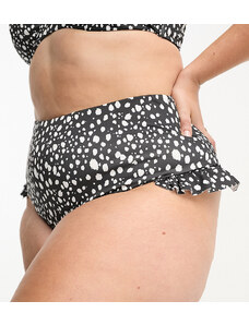 ASOS Curve ASOS DESIGN Curve - Mix and Match - Slip bikini a vita alta a pois bianco e nero con volant-Multicolore