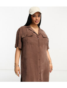 ASOS Curve ASOS DESIGN Curve - Vestito camicia multitasche color cioccolato-Brown