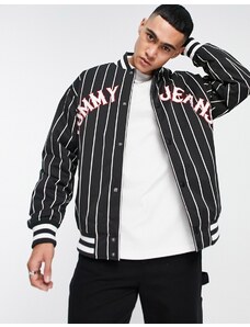 Tommy Jeans - Essential - Giacca bomber nera gessata con logo-Black