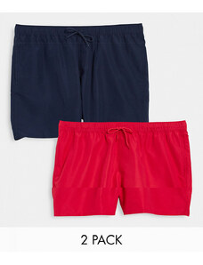 ASOS DESIGN - Confezione risparmio da 2 paia di pantaloncini da bagno taglio medio blu navy/rossi-Multicolore