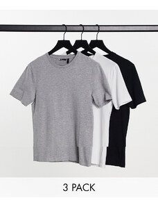 ASOS DESIGN - Confezione da 3 T-shirt attillate girocollo bianca, grigio mélange e nera-Multicolore