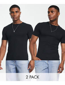 ASOS DESIGN - Confezione da 2 T-shirt girocollo attillate nere-Nero