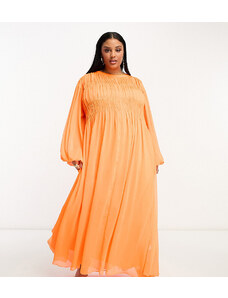 ASOS Edition Curve - Vestito lungo oversize con bustino arricciato arancione