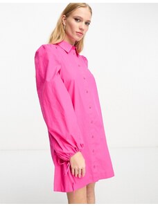 Monki - Vestito camicia corto con maniche a palloncino rosa-Blu