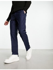 Original Penguin - Pantaloni eleganti slim taglio corto blu navy a quadri-Brown