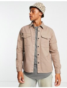 River Island - Camicia giacca color pietra con abbottonatura a pressione-Neutro