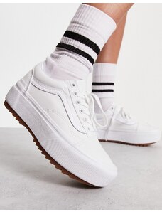 Vans - Old Skool - Sneakers bianche con suola in gomma rialzata-Bianco