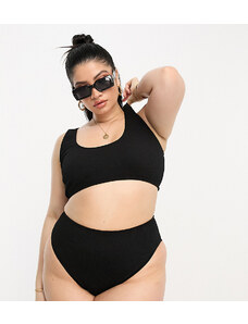 ASOS Curve ASOS DESIGN Curve - Amy - Mix and Match - Slip bikini sgambato a vita alta in tessuto increspato nero-Black