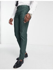 ASOS DESIGN - Pantaloni da abito taglio slim in misto lino verde bosco