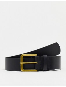 ASOS DESIGN - Cintura in pelle marrone con fibbia dorata-Nero
