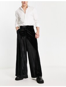 ASOS DESIGN - Pantaloni eleganti a fondo super ampio in velluto nero-Black