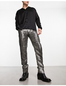 ASOS DESIGN - Pantaloni slim eleganti jacquard pitonati con stampa iridescente-Multicolore