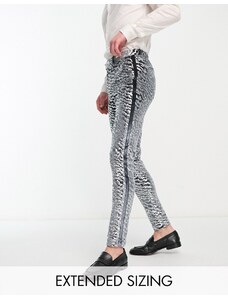 ASOS DESIGN - Pantaloni da abito super skinny in velluto argento con paillettes