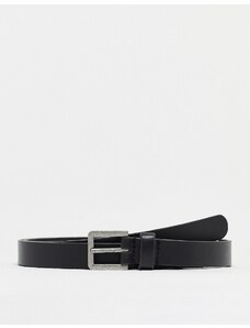 ASOS DESIGN - Cintura skinny elegante in pelle nera con fibbia argentata-Nero