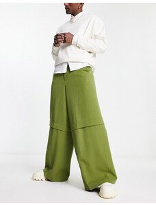 ASOS DESIGN - Pantaloni eleganti a due strati a fondo molto ampio verdi-Grigio