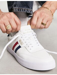 Polo Ralph Lauren - Court Vulc - Sneakers in pelle bianche con righe laterali-Bianco
