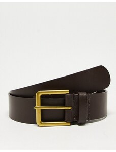 ASOS DESIGN - Cintura elegante in pelle marrone con fibbia dorata