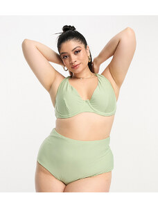 ASOS DESIGN Curve - Slip bikini mix and match a vita alta verde salvia
