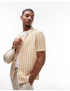 Topman - Camicia a maniche corte vestibilità classica con rever gialla a righe testurizzata-Giallo
