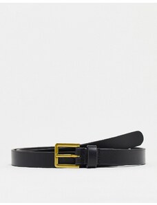 ASOS DESIGN - Cintura skinny in pelle nera con fibbia dorata-Nero