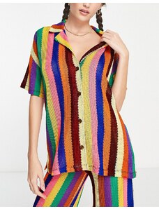 Damson Madder - Camicia a righe multicolore in maglia testurizzata in coordinato