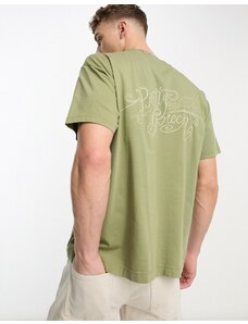 Pretty Green - Cymbal - T-shirt comoda kaki con stampa sul retro-Verde