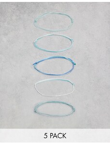 ASOS DESIGN - Confezione da 5 braccialetti da festival in corda sui toni del blu