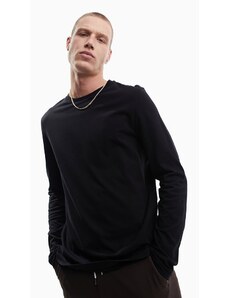 ASOS DESIGN - Maglietta girocollo a maniche lunghe in misto cotone nera-Black