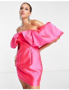 ASOS Edition - Vestito corto in raso rosa vivo con maniche voluminose
