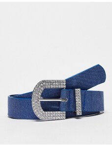 My Accessories London - Cintura in denim con fibbia oversize con cristalli-Blu