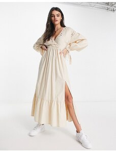 ASOS DESIGN - Vestito lungo in cotone all'uncinetto color crema vintage con pinces-Bianco