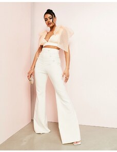 ASOS Luxe - Pantaloni a zampa color crema con bottoni in coordinato-Bianco